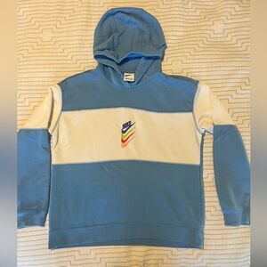 Kids Nike Light Blue and White Panel Hoodie with Multicolor Logo
